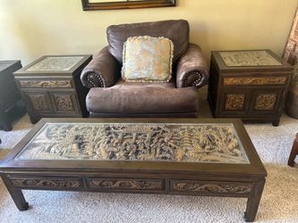 Vintage Asian Coffee Table and End Tables