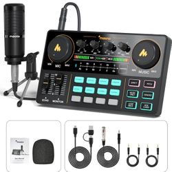 MAONO Podcast Equipment Bundle Audio mixer All-in-One Podcast Production Studio with 3.5mm Microphone for Live Streaming, Podcast Recording, PC