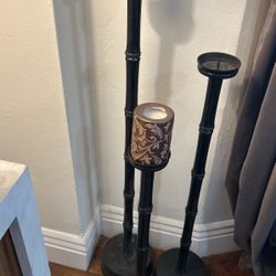 Set Of Tall 3 Metal Bamboo Looking Candle Hinders