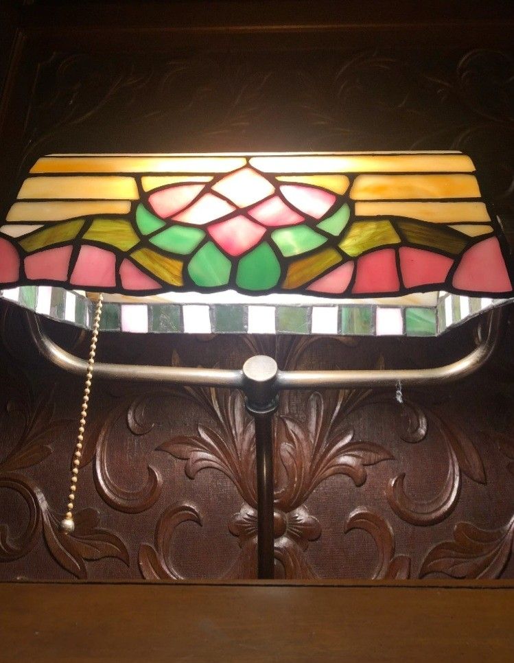 Tiffany Stained Glass Banker's Lamp
