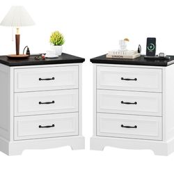 Set Of 2, 3 Drawer Nightstands For Bedroom, Side Tables For Living Room Space 