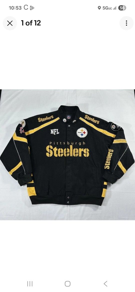 NFL Pittsburgh Steelers Black Yellow Varsity Jacket Embroidered VTG Retro Large
