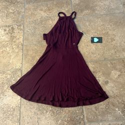 NWT~KENDALL & KYLIE Sleeveless Burgundy Halter Open Back Rib Mini Dress Size XS