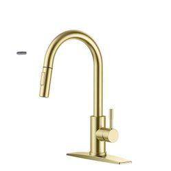 FORIOUS Gold Kitchen Faucet with Pull Down Sprayer, High Arc Modern Classic Sink Faucet Stainless Steel with Deck Fit for 1 or 3 Hole for Pot Filler B