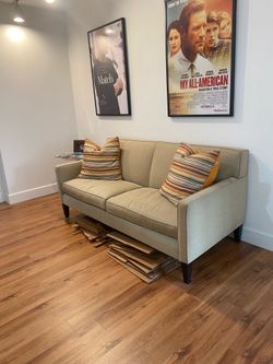 Crate & Barrel Sofa - spotless, like new. corduroy fabric with two pillows.