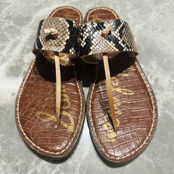 Sam Edelman Gigi Leather Snake Animal Print Flip Flop Flat Sandals 7.5