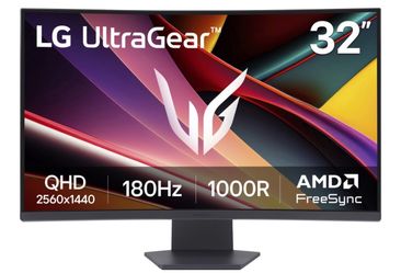 LG 32" UltraGear QHD 1440p AMD FreeSync Curved Gaming Monitor, 180Hz, 1ms, Black, 32G60WA-B