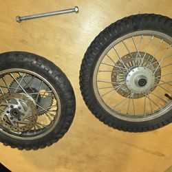 Razor MX650 electric dirt bike front & rear wheel set with upgraded brake rotors and sprocket. Used.