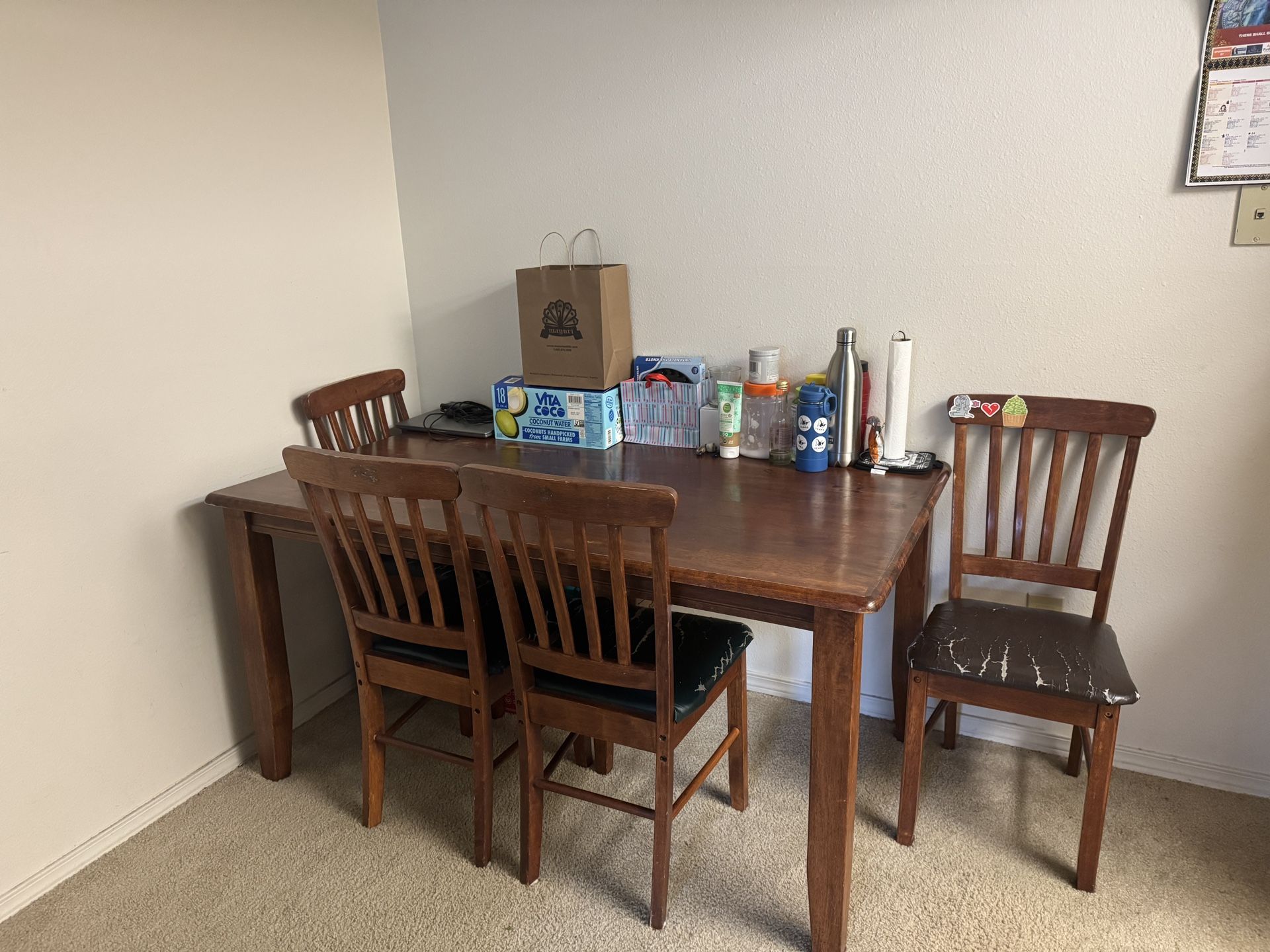 Wooden Dining Table + 4 Chairs For Sale