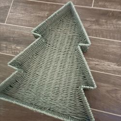 decorative green woven wicker or rattan Christmas tree tray