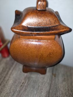 Brown Glazed Ceramic Teapot with Lid