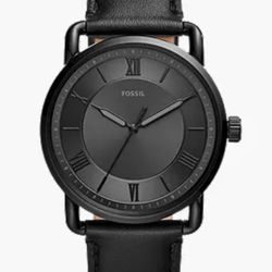 Fossil Charcoal Dial Black Leather Watch Mens