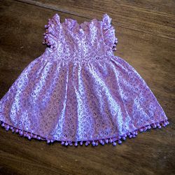 EUC 3T Mauve Pink Pompom Detail Ruffle Sleeve Lace Aline Mock Neck Dress