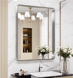LOAAO 32x36 Inch Brushed Nickel Wall Mirror