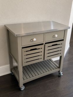 Rolling Kitchen Island Cart with Stainless Steel Top