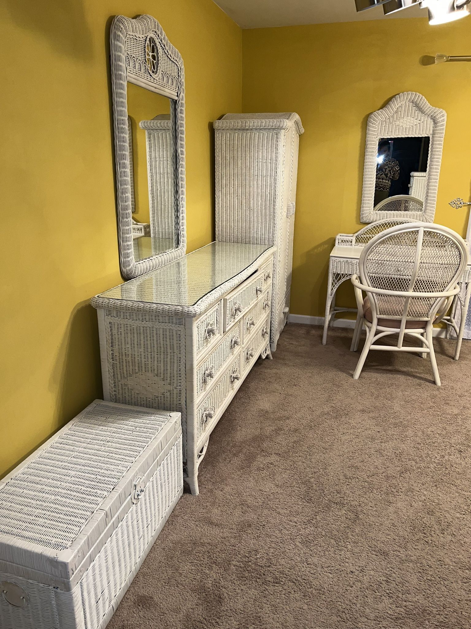 White Wicker Bedroom, Office And House Furniture Set