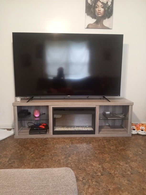 Grey 80inch T.v Stan With Built In Fireplace