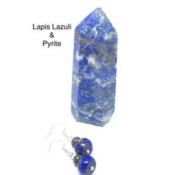 Lapis Lazuli with Pyrite Genuine Stone Obelisk/Point (73g)& Earrings Set 2pcs