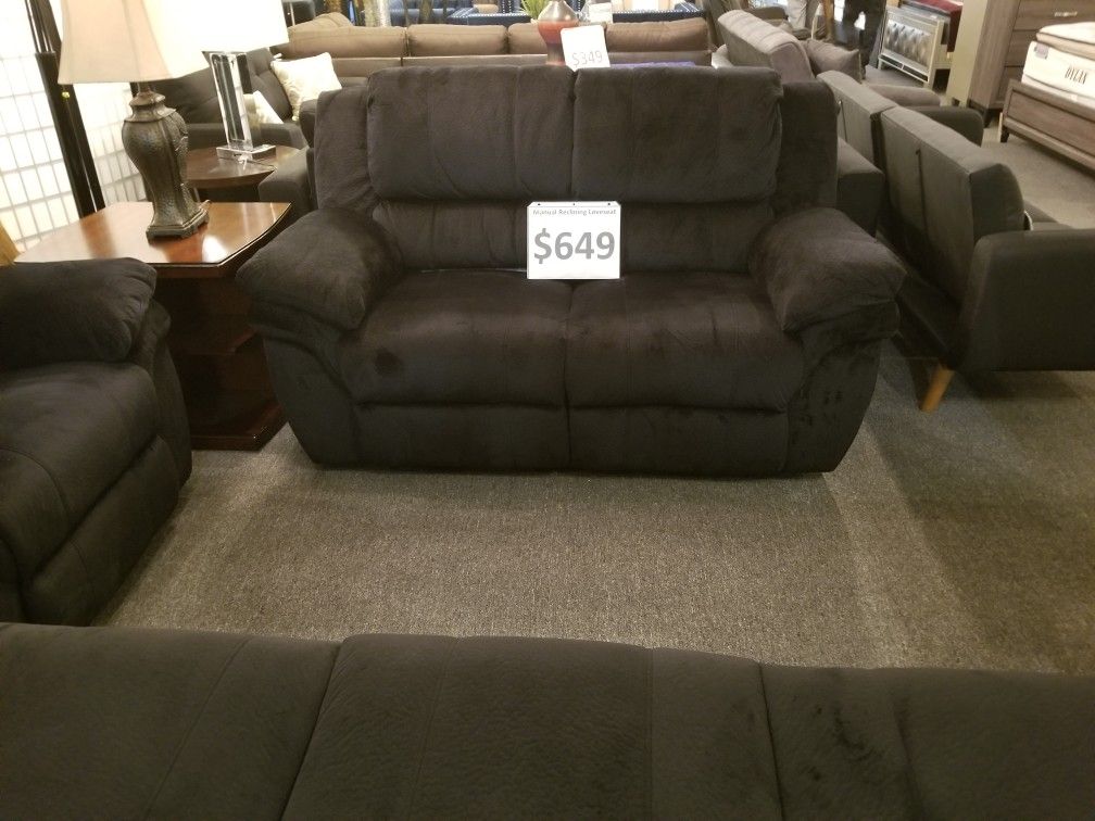 Brand New Black Or Brown Fabric Manual Reclining Loveseat