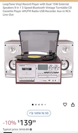 New LoopTone Vinyl Record Player Turntable With Speakers