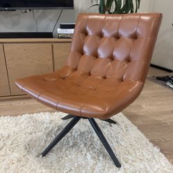 Modern Tan Faux Leather Accent Chair – Mid-Century Style