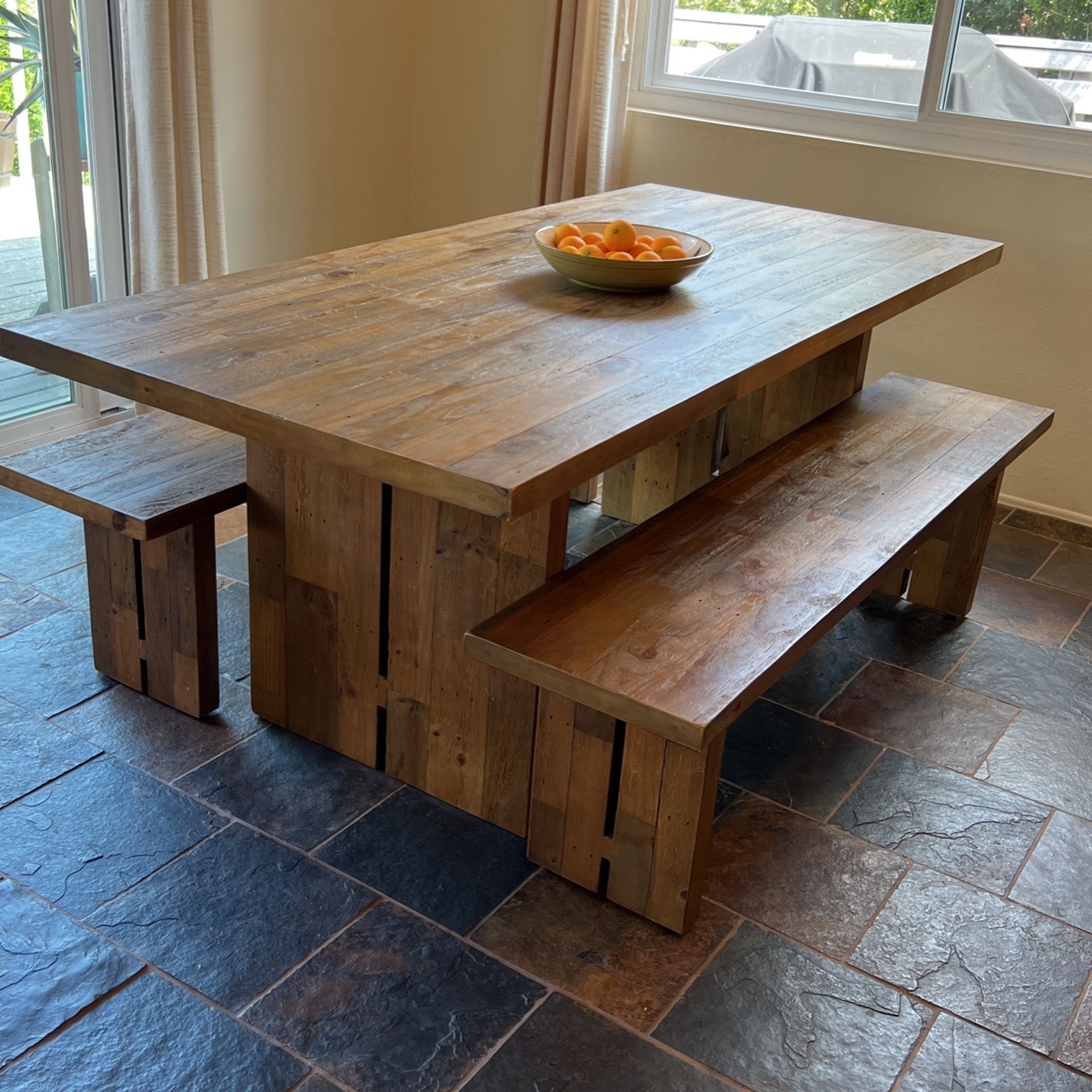 Rustic Dining Table With Two Benches
