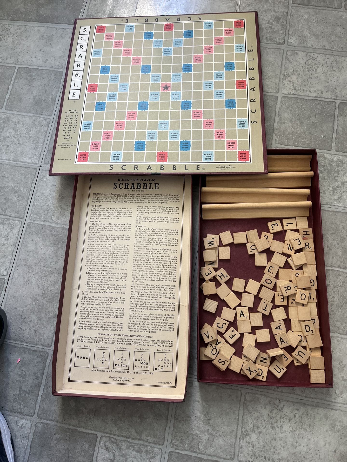 Vintage SCRABBLE Board Game Selchow & Righter - Complete Wood Letters