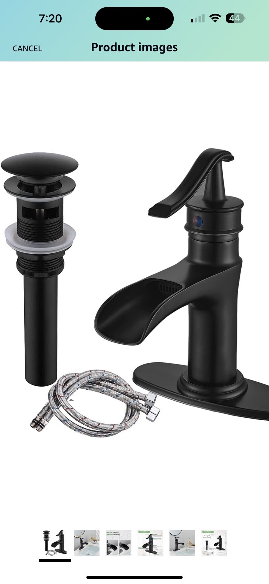 NeierThodore Waterfall Brass Bathroom Faucet Single-Handle One Hole Vanity Sink Faucet Vessel Faucet Basin Mixer Tap with Deck Plate,Matte Black