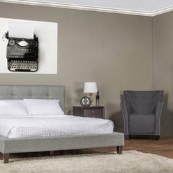 New Full Size Grey Upholstered Platform Bed