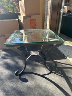 2 Glass Top Metal End Tables