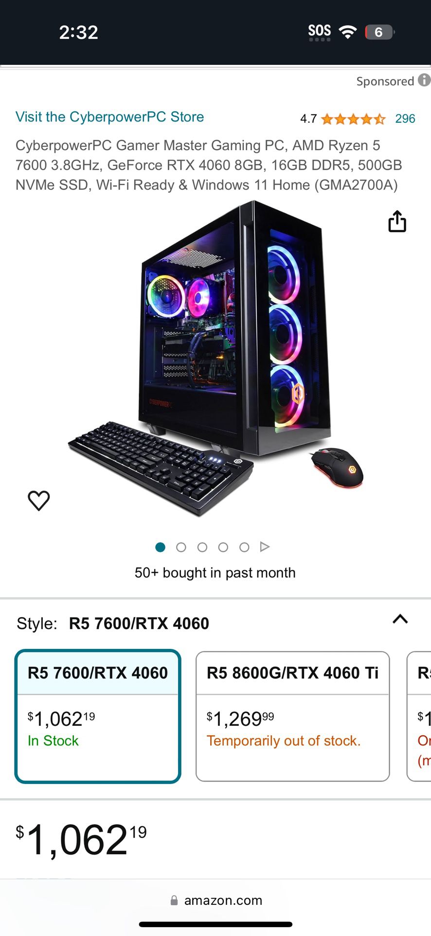 r5 7600 rtx 4060 gaming pc, come with keyboard & mouse
