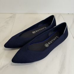 Rothys  Womens The Point II Navy Blue Knit Pointed Toe Flats Size 8