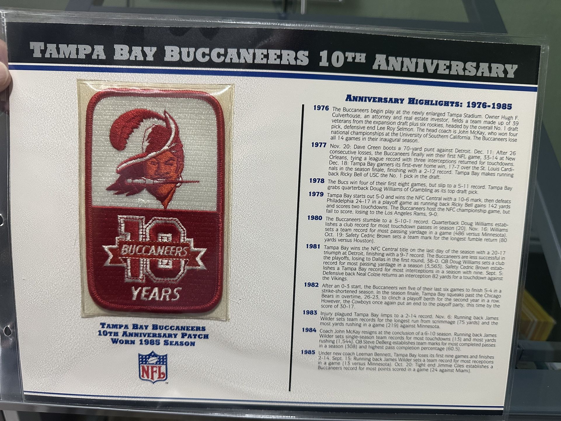 Tampa Bay Buccaneers 10 Anniversary Patch