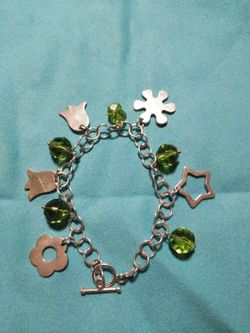 925.Silver. green Crystal bead charm bracelet. Fullerton