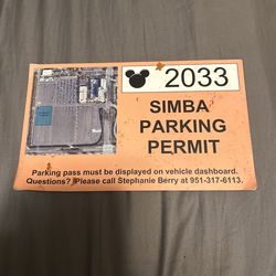 Disneyland, Anaheim CA Simba parking permit, 2033