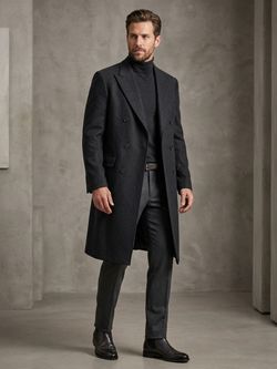 Carlo Cavalli Charcoal Gray Wool Blend Double-Breasted Long Coat