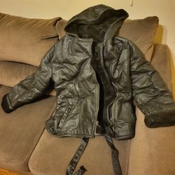 Women's Wilson Leather Coat Size Large With Comfortable Fur Black 
