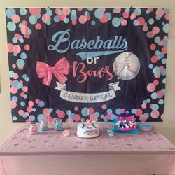 Baseballs Or Bows Gender Reveal Banner