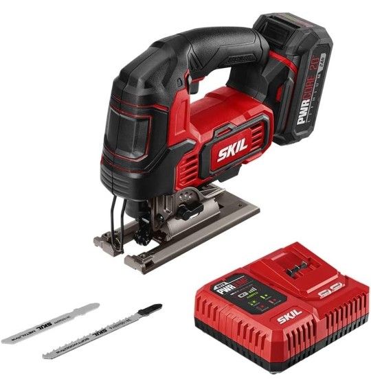 SKIL PWR CORE 20 Brushless 20V 1 Inch Stroke Jigsaw w2.0Ah Lithium Battery & PWR ASSIST USB & PWR JUMP Charger JS820202 FACTORY SEALED