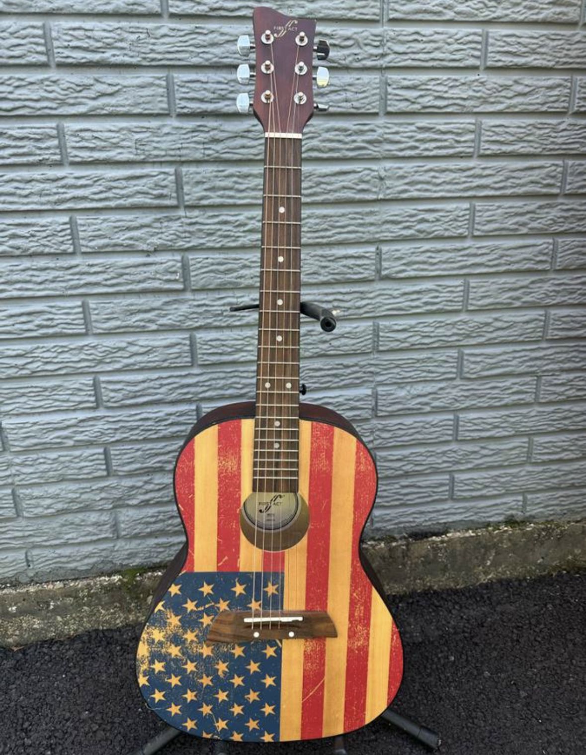 First Act MG319 American Flag Guitar and Black Metal Stand