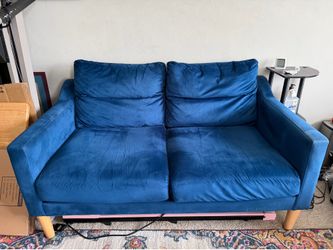Blue Velvet Mid Century Modern Loveseat