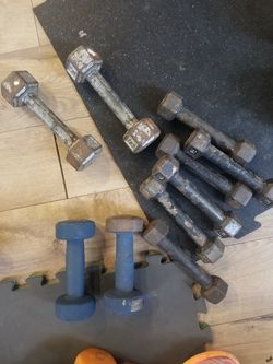 3 and 5 pound dumbells ready to go