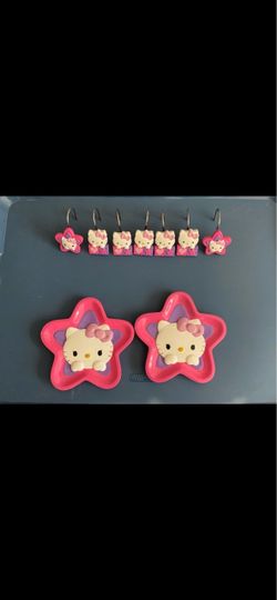 Hello Kitty Pink/Purple 2012 Shower Curtain Hooks & Soap Dish