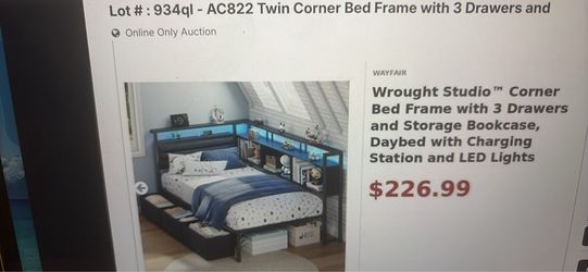 New Twin Corner Bed Frame w/ 3-Drawers, Storage Bookcase, and Charging Station with LED Light’s(AC822-UH)