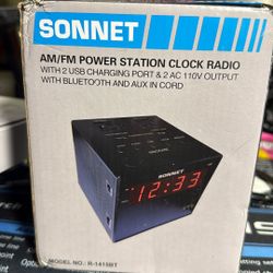 Sonnet Alarm Clock Charging Station, Bluetooth Speaker, AM FM Radio, Dual USB Charging