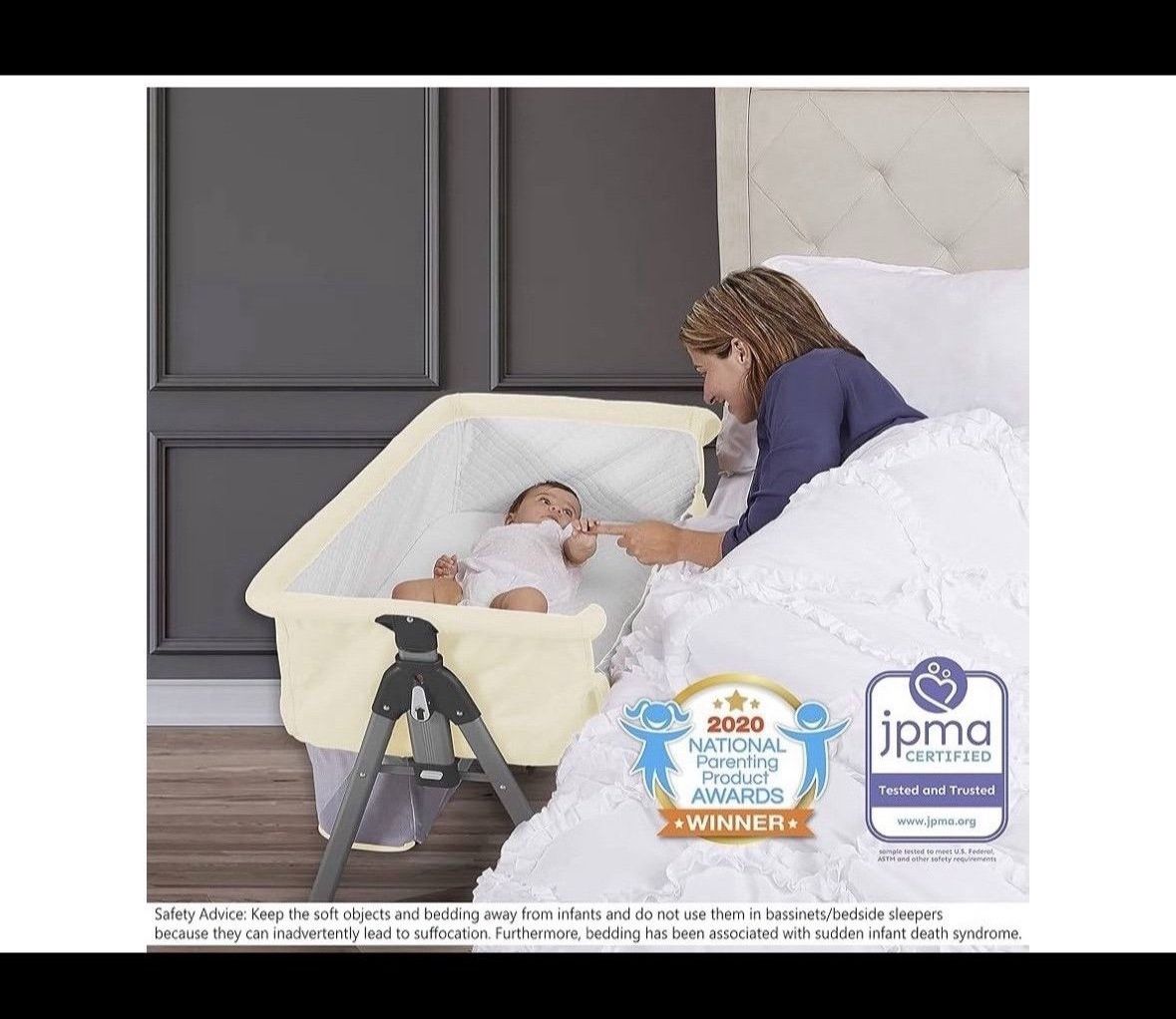 Dream On Me Lotus Bassinet And Bedside Sleeper In ivory, Lightweight And Portable Baby Bassinet, Adjustable Height Position, Easy To Fold And Carry Tr
