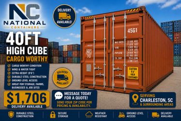 40FT High Cube Cargo Worthy Shipping Container – Charleston, SC – $1,706
