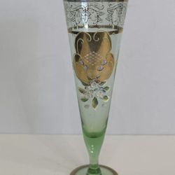 Vintage Gold Green Hand Painted Flowers Made In Japan Vase