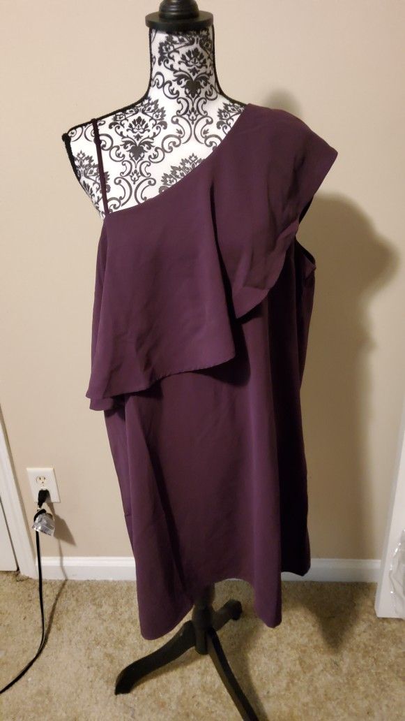 Perfectly Priscilla Eggplant One Shoulder Dress Size 2XL