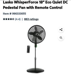 Lasko WhisperForce 18" Eco Quiet DC Pedestal Fan with Remote Control